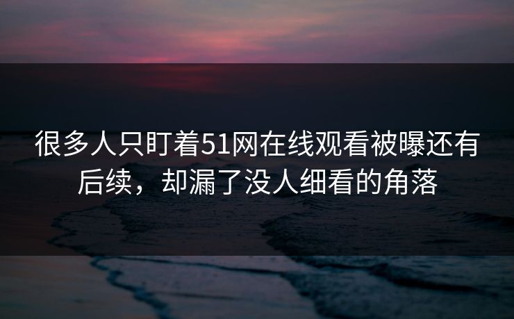 很多人只盯着51网在线观看被曝还有后续，却漏了没人细看的角落