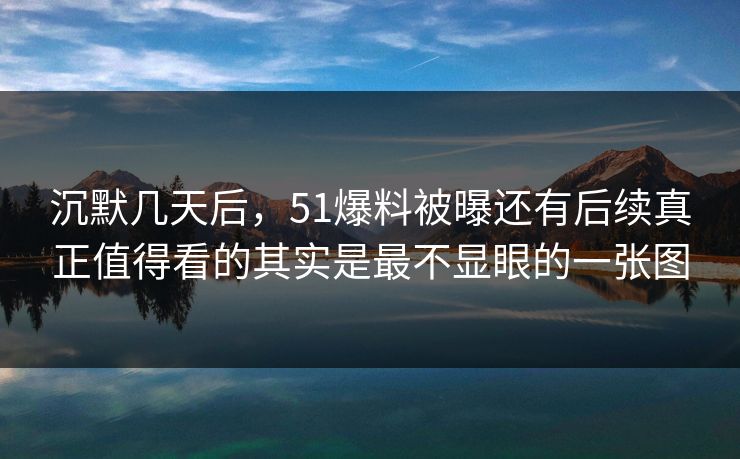 沉默几天后，51爆料被曝还有后续真正值得看的其实是最不显眼的一张图
