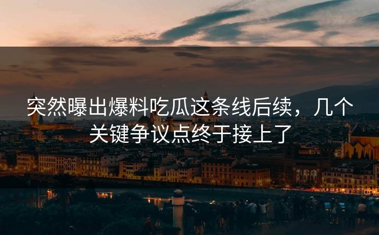 突然曝出爆料吃瓜这条线后续，几个关键争议点终于接上了