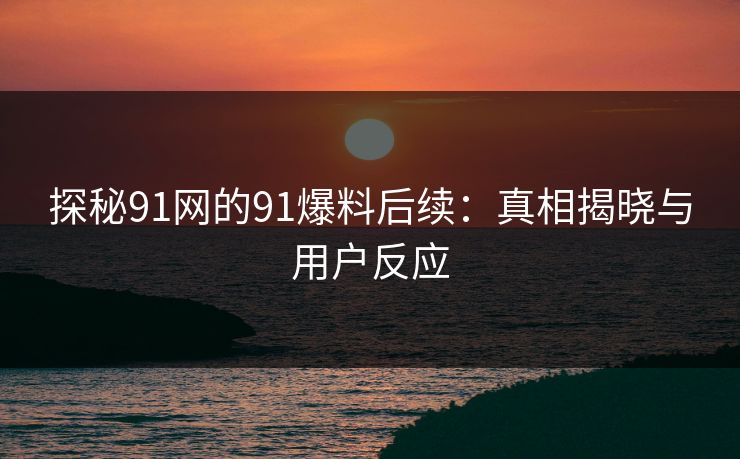 探秘91网的91爆料后续：真相揭晓与用户反应